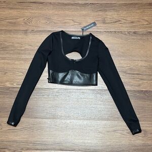 Maniere De Voir Cut Out Faux Leather Crop Top NWT Size 6 Chic